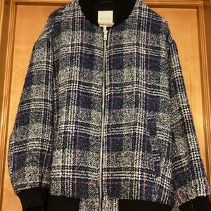 Avec Les Filles Plaid Tweed Bomber Jacket XXL